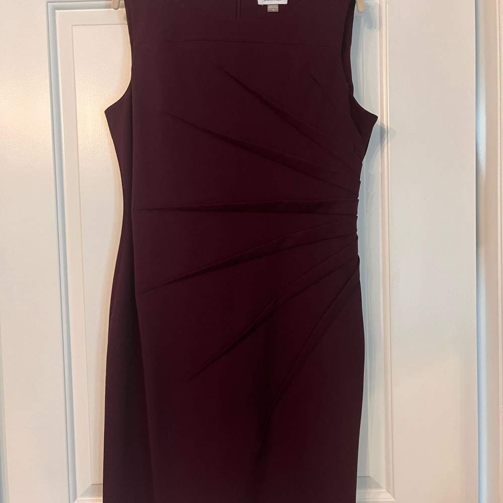 Calvin Klein Burgundy Sheath Midi Dress Crew Neck